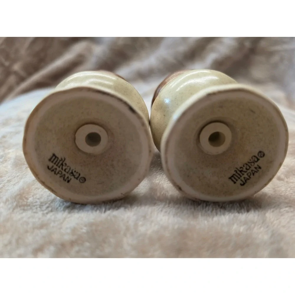 Mikasa Japan Stoneware Salt and Pepper Shakers Vintage Brown Cream Speckled Set